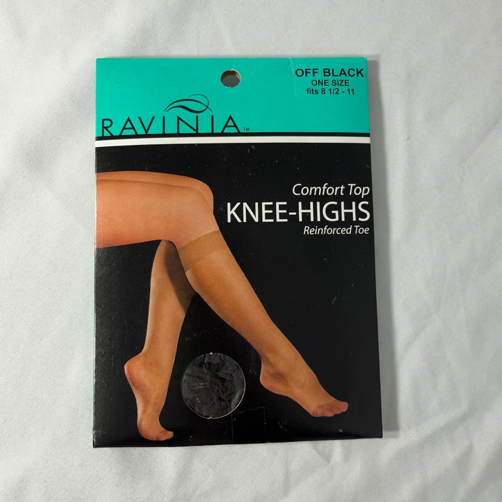 Ravinia Vintage Comfort Top Knee-Highs Off Black Reinforced Toe One Size